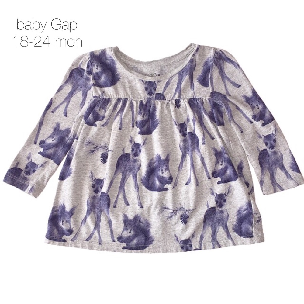 Baby Gap Grey Blue Deer Squirrel Tunic 18-24 mon